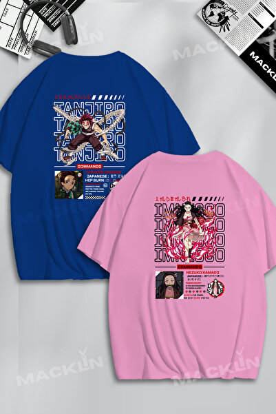 darkopia Unisex Tanjiro & Nezuko Kamado BACK Εκτυπωμένο σχέδιο για ζευγάρια, μεγάλο μπλουζάκι, πακέτο 2