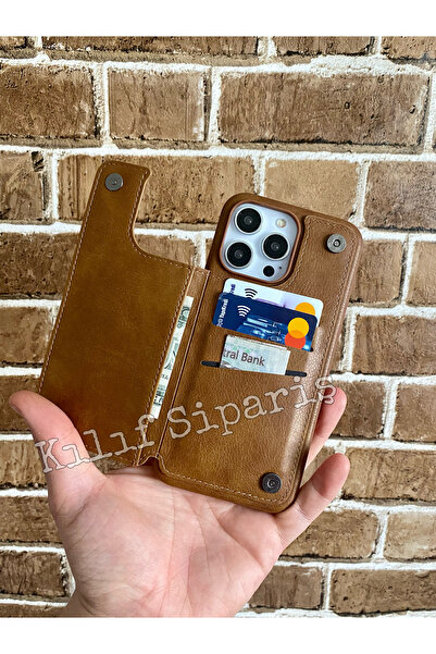 iPhone 16 Pro Max Cüzdanlı Kart Bölümlü Deri Kılıf