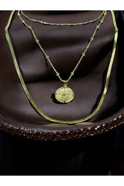 BeyCen 3'lü İtalyan ve Top Zincirli, Madalyon Çelik Kolye