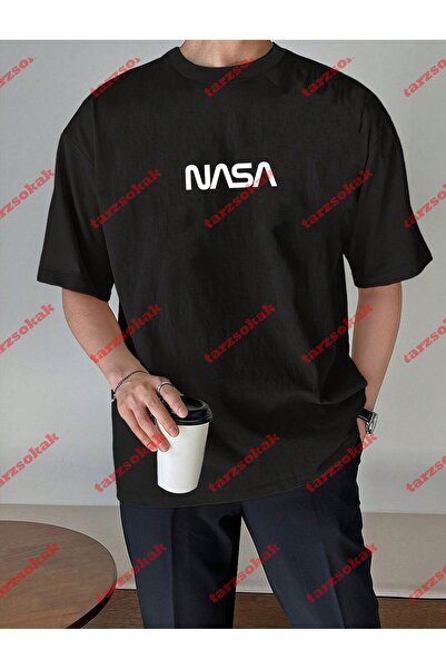 Tarzsokak تيشيرت مطبوع عليه وكالة ناسا للجنسين باللون الأسود