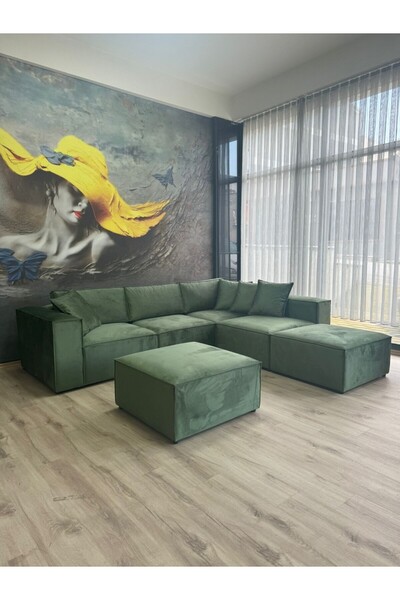 Erduran Mobilya Angelo 4 Modül + 2 Puf Köşe Koltuk Takımı (6 Modül) Babyface ...