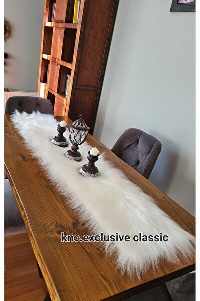 KNC EXCLUSİVE CLASSİC Runner White Fur Plush Table Cloth Stylish Decorative Luxury Elegant Modern Decorative Runner