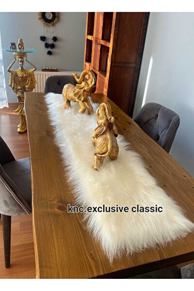 KNC EXCLUSİVE CLASSİC Runner Cream Fur Plush Table Cloth Stylish Decorative Luxury Elegant Modern Decorative Runner