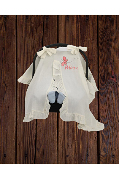 sevilleatelier ORGANİK 4Katlı Müslin Kumaş Püsküllü Puset Örtüsü (İSİMLİ NAKI...