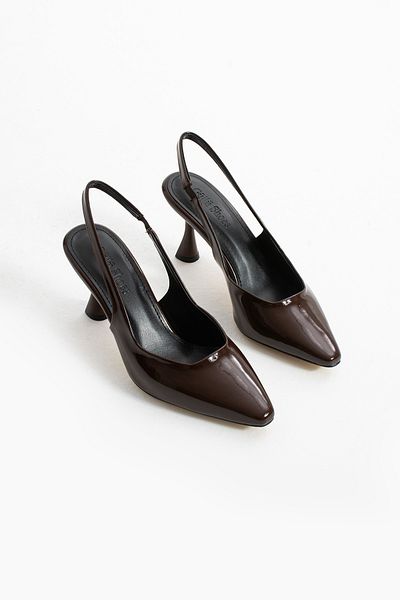 Güllü Shoes Кафяви вегански кожени обувки с каишка на ток – удобни обувки с ток 8 см