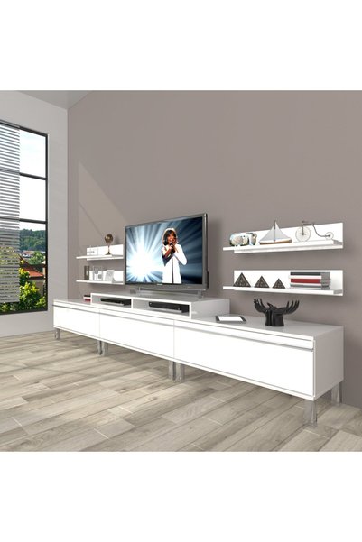 Decoraktiv Ekoflex 270r Mdf Krom Ayaklı Tv Ünitesi Tv Sehpası - Parlak Beyaz