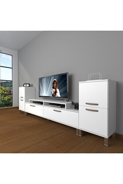 Decoraktiv Ekoflex On2 Slm Krom Ayaklı Tv Ünitesi Tv Sehpası - Parlak Beyaz