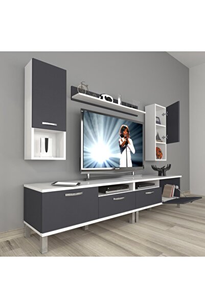 Decoraktiv Eko 5200da Mdf Krom Ayaklı Tv Ünitesi Tv Sehpası - Beyaz - Antrasit
