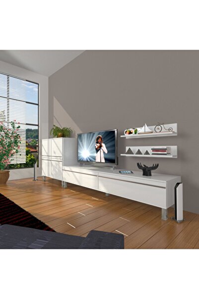Decoraktiv Eko On Mdf Std Krom Ayaklı Tv Ünitesi Tv Sehpası - Parlak Beyaz