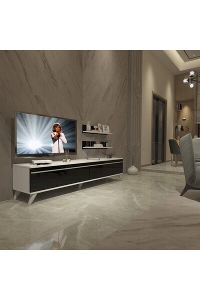 Decoraktiv Eko 4 Mdf Std Retro Tv Ünitesi Tv Sehpası - Beyaz - Siyah