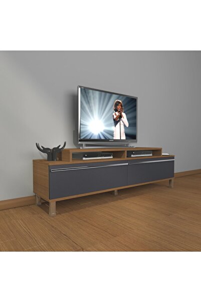 Decoraktiv Ekoflex 4 Mdf Krom Ayaklı Tv Ünitesi Tv Sehpası - Ceviz - Antrasit