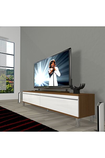 Decoraktiv Eko 140t Mdf Krom Ayaklı Tv Ünitesi Tv Sehpası - Ceviz - Beyaz