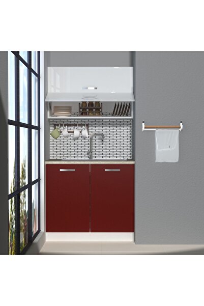 Decoraktiv Mini 90y Mdf Hazır Mutfak Dolabı - Bordo - Beyaz