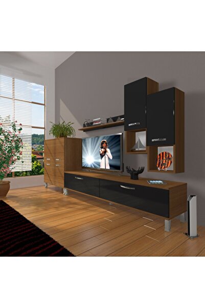 Decoraktiv Eko 6da Mdf Std Krom Ayaklı Tv Ünitesi Tv Sehpası - Ceviz - Siyah