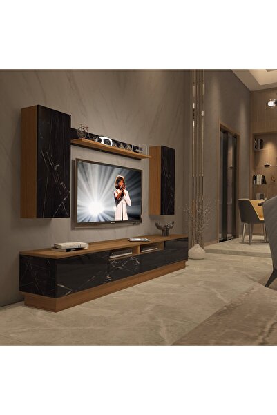 Decoraktiv Trendstyle 5220ds Mdf Tv Ünitesi Tv Sehpası - Ceviz - Siyah Mermer