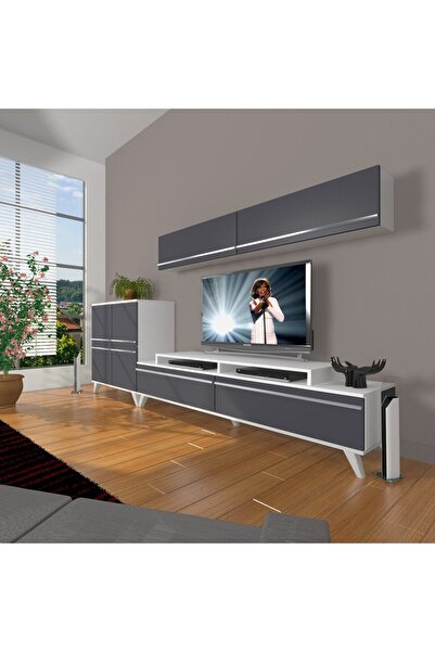 Decoraktiv Ekoflex 6y Mdf Retro Tv Ünitesi Tv Sehpası - Beyaz - Antrasit