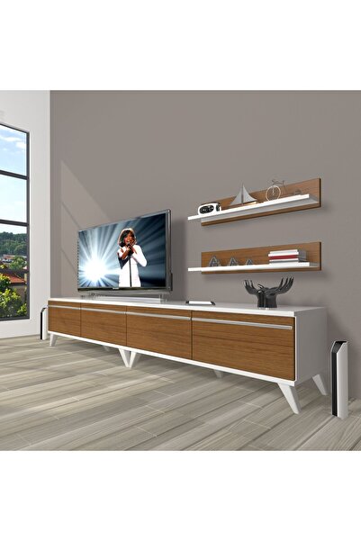 Decoraktiv Eko 220t Mdf Retro Tv Ünitesi Tv Sehpası - Beyaz - Ceviz