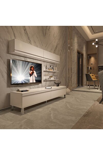 Decoraktiv Eko 5 Mdf Std Krom Ayaklı Tv Ünitesi Tv Sehpası - Parlak Beyaz