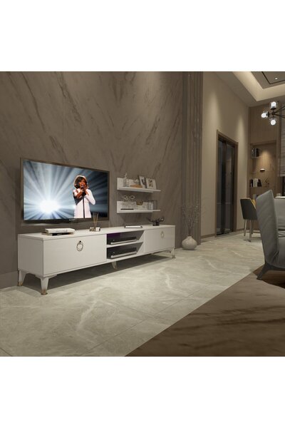 Decoraktiv Eko 4 Mdf Dvd Gold Tv Ünitesi Tv Sehpası - Parlak Beyaz