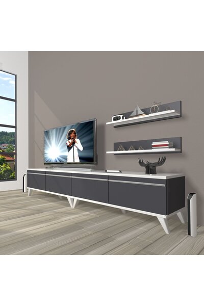 Decoraktiv Eko 220t Mdf Retro Tv Ünitesi Tv Sehpası - Beyaz - Antrasit