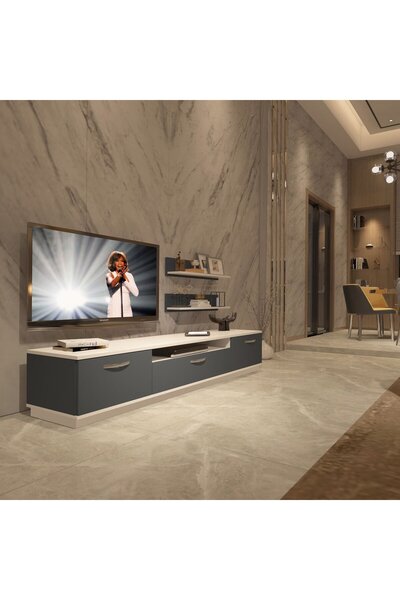 Decoraktiv Trio 200r Mdf Tv Ünitesi Tv Sehpası - Beyaz - Antrasit