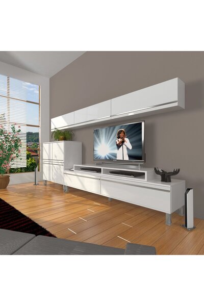 Decoraktiv Ekoflex 8 Mdf Krom Ayaklı Tv Ünitesi Tv Sehpası - Parlak Beyaz