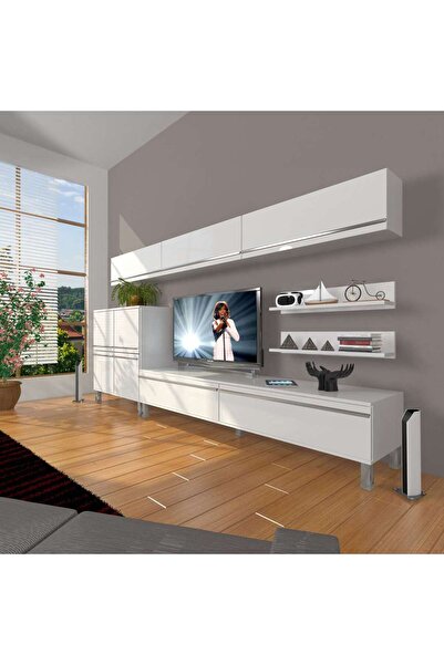 Decoraktiv Eko 8 Mdf Std Krom Ayaklı Tv Ünitesi Tv Sehpası - Parlak Beyaz