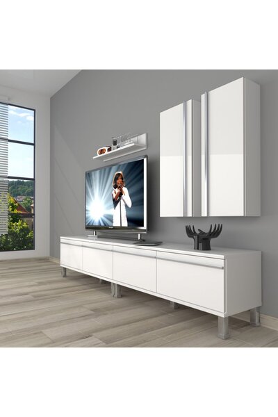 Decoraktiv Eko 5200t Mdf Krom Ayaklı Tv Ünitesi Tv Sehpası - Parlak Beyaz