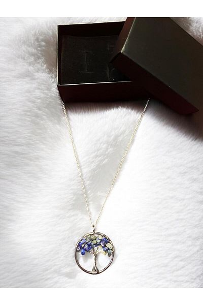 Efulim Hediyelik Tree of Life Natural Stone Pendant-Lapis-(Shipped with Box)