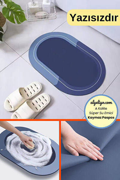 AlGeliyo Oval Yazısız Antibakteriyel Diatomit Süper Sihirli Su Emici Kaymaz T...