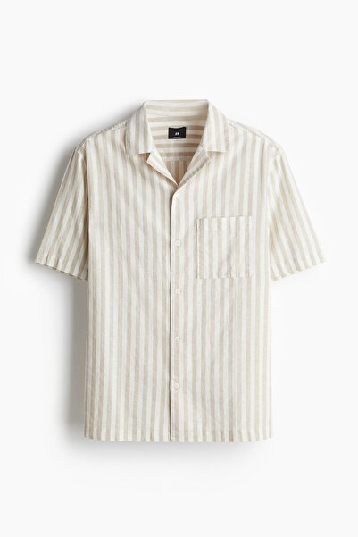 H&M Keten Karışımlı Ve Kısa Kollu Gömlek Regular Fit