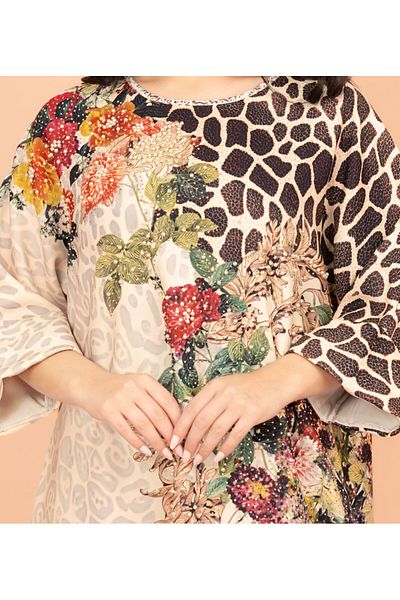 IKKXA Vibrant Floral Embellished Jalabiya