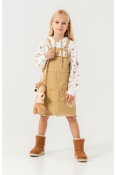 Baby Animals Baby Girl Girl's Salopet Slopet Gardener Dress 2 Piece Set Long Sleeve Dress with Bag