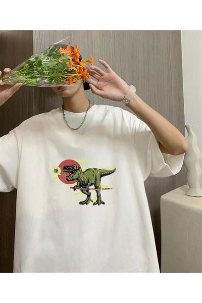 ELNOYA Oversize Dino Printed T-Shirt - Young Fashion Street Style T-Shirt