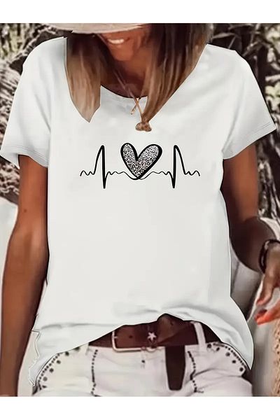 Frisson Unisex Heart Printed Crew Neck Oversize T-Shirt