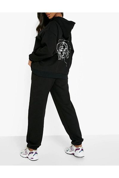 Elfa Tekstil Σετ φόρμας Oversize με στάμπα προσώπου - με κουκούλα