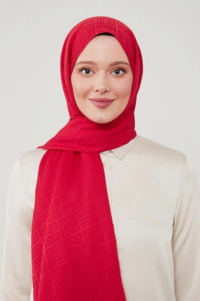 Levidor Red Labyrinth Pattern Blue Jacquard Shawl