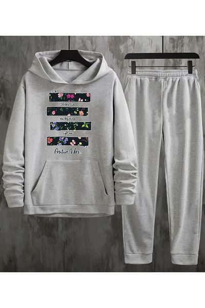 Frisson طقم رياضي POSITIVE VIBES - سويت شيرت بقلنسوة مطبوع كبير الحجم وJogger