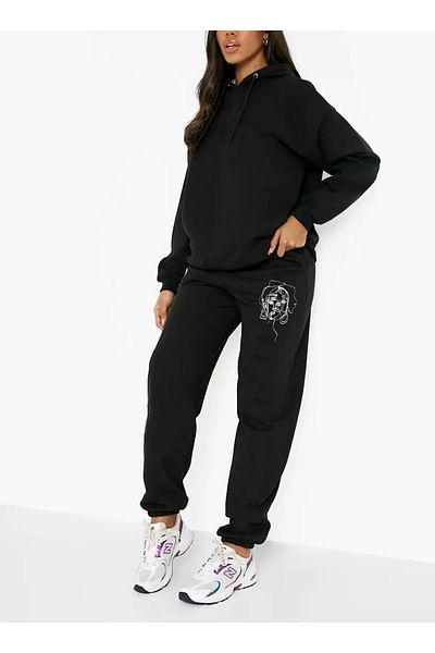 Elfa Tekstil Σετ φόρμας Oversize με στάμπα προσώπου - με κουκούλα
