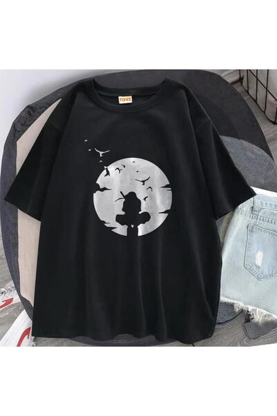 HOFFNUNG Tricou oversize unisex negru cu imprimeu Itachi Shadow