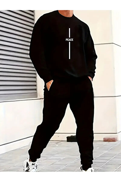 Prekarya design طقم بدلة رياضية كبيرة الحجم برقبة دائرية وطبعة السلام