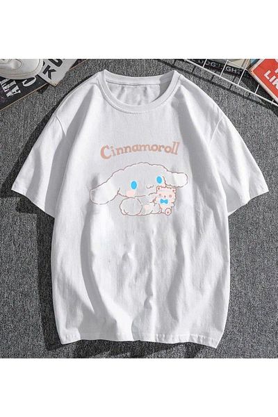 Frisson Bear & Cinnamoroll White Unisex Oversize T-shirt