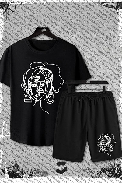 Frisson Aesthetic Women's Drawing Printed Shorts and T-Shirt Top and Bottom Set