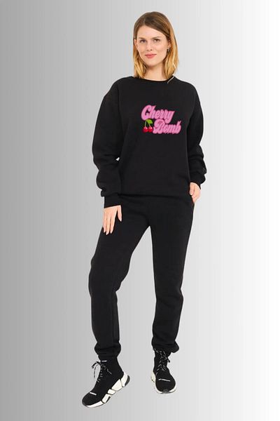 Frisson CHERRY Bomb" Printed Sweatshirt Top and Bottom Tracksuit Set