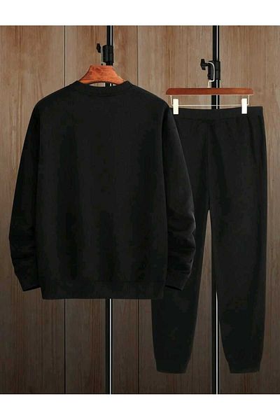 Frisson New York Printed Crew Neck Bottom Top Set Oversize Tracksuit Set