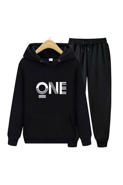 Elfa Tekstil Σετ χειμερινής μαύρης φόρμας Oversize - εμπριμέ