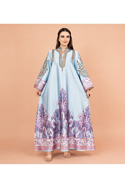 IKKXA جلابية لامعة من الكريستال والمطبوعات