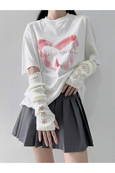 La Saade Y2k Coquette Bej 3D Yıldızlı Pinterest Kol Isıtıcı Eldiven