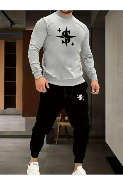 Prekarya design Printed Crew Neck Bottom Top Set Oversize Tracksuit Set