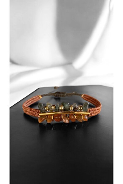 Bensei Takı Dükkanı BENSEİ Hint Akik Taşı, Karnelyan Akik Taşı ve Premium Cam Boncuklu Tezgah Dokuma Bileklik